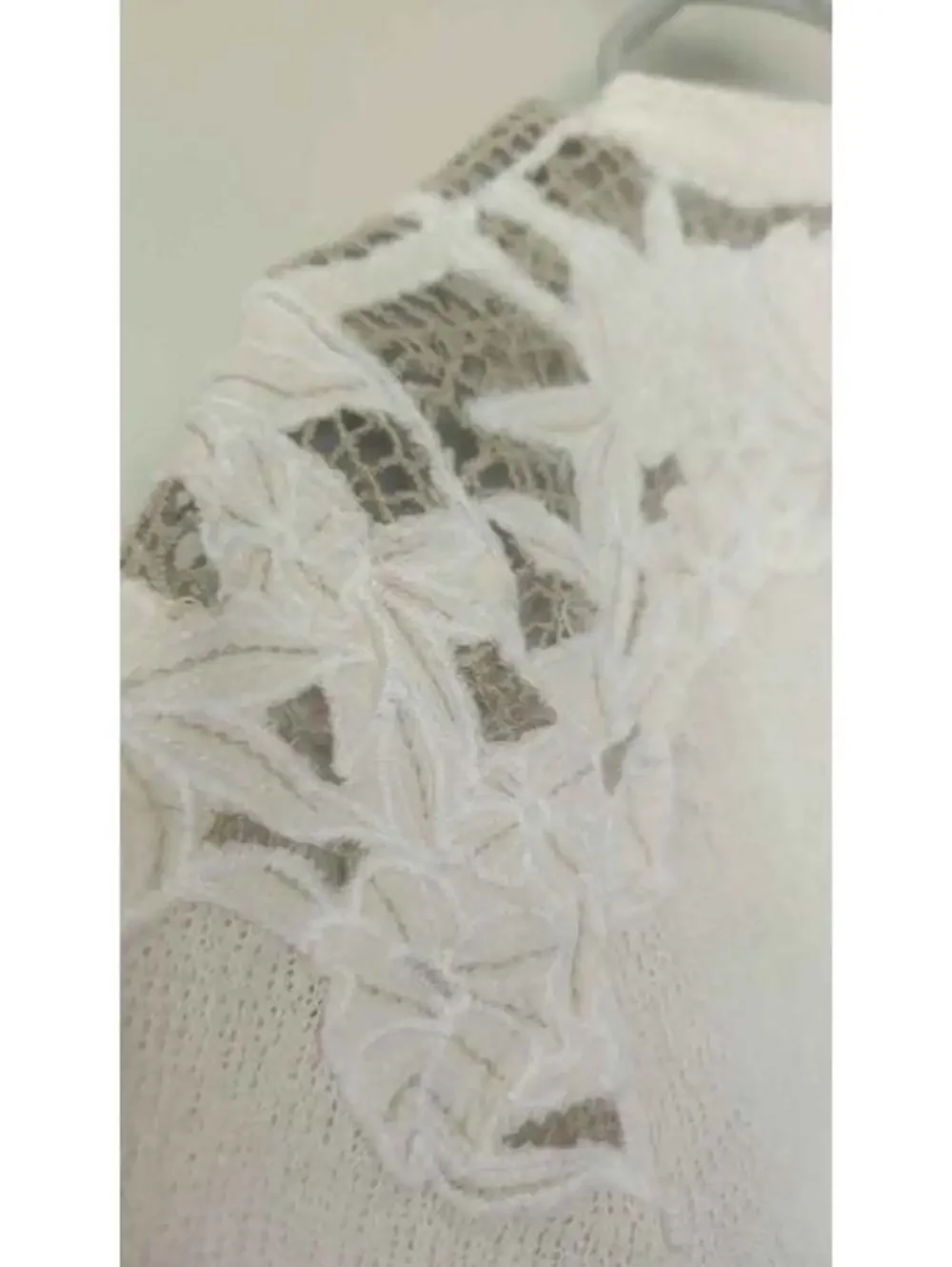 Free People Natural Lace Henley Top with Open Work and Fine Crochet
